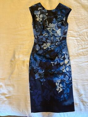 Karen Millen Navy and Light Blue Floral Midi Dress